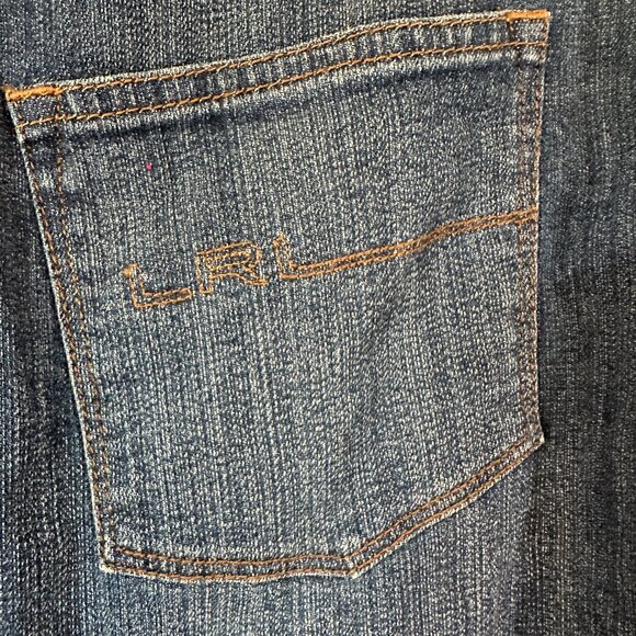 LRL Lauren Jeans Co Denim Pencil Skirt Women's Size 4P Blue Slit Knee Length 90s - Picture 7 of 11